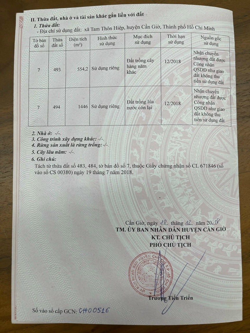 Bán đất xã Tam Thôn Hiệp quy hoạch đất ở