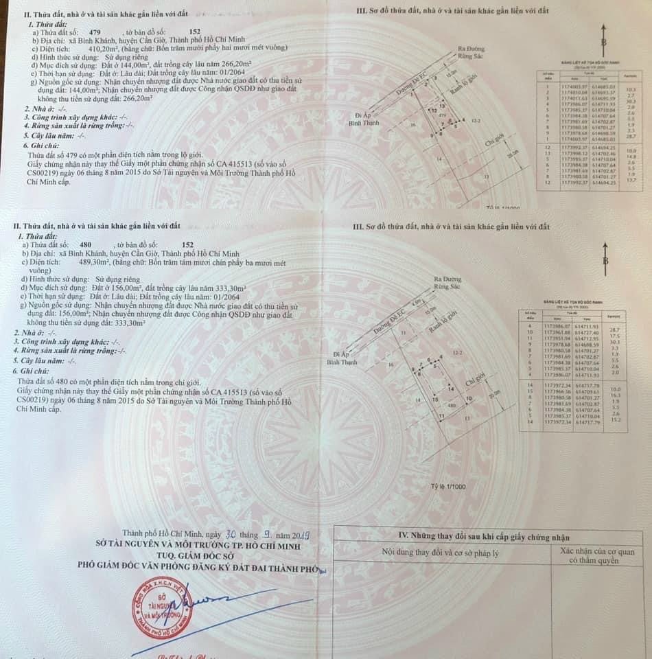 Bán đất xã Bình Khánh Cần Giờ thổ cư xe hơi