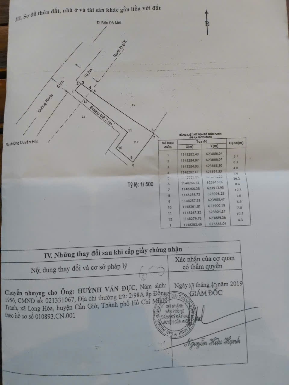 Bán đất mặt tiền đường bến đò- Long Hoà